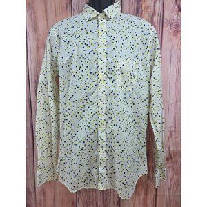 Diesel Industry Mens XL Button-Up Shirt Yellow & Black Polka Dot Print